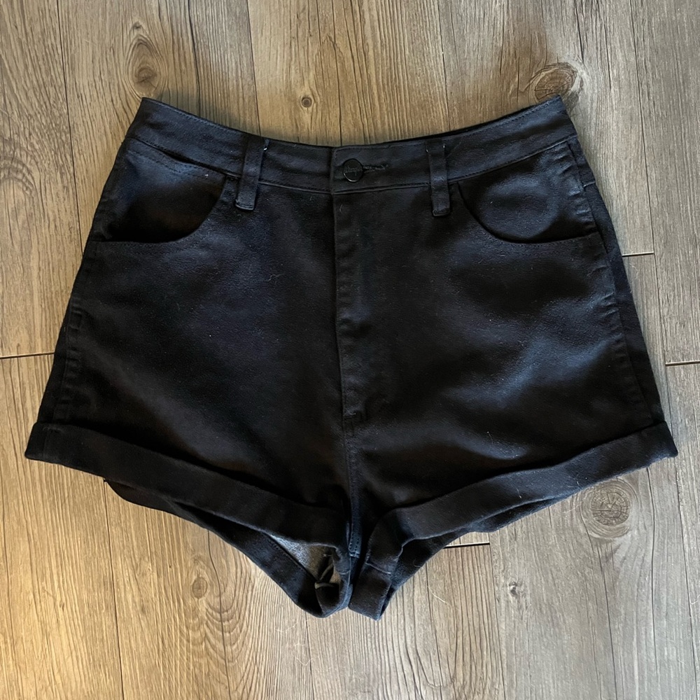 Wrangler High Waist Black Women's Shorts - faux suede
